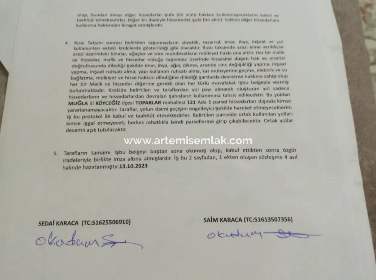 Köyceğiz Toparlarda Satıl 3650 M2 Tarla.